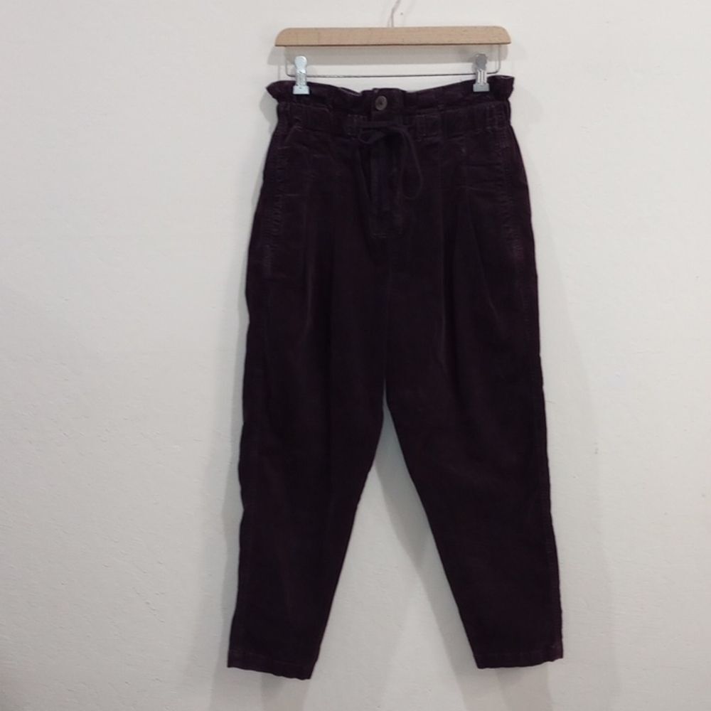 Free People Margate Corduroy Paperbag Pants Panther Rose Purple, Size XS
